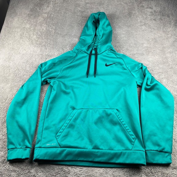 Nike Dri-Fit Hoodie Mens Medium Turquoise Green Pockets Embroidered - Picture 1 of 14